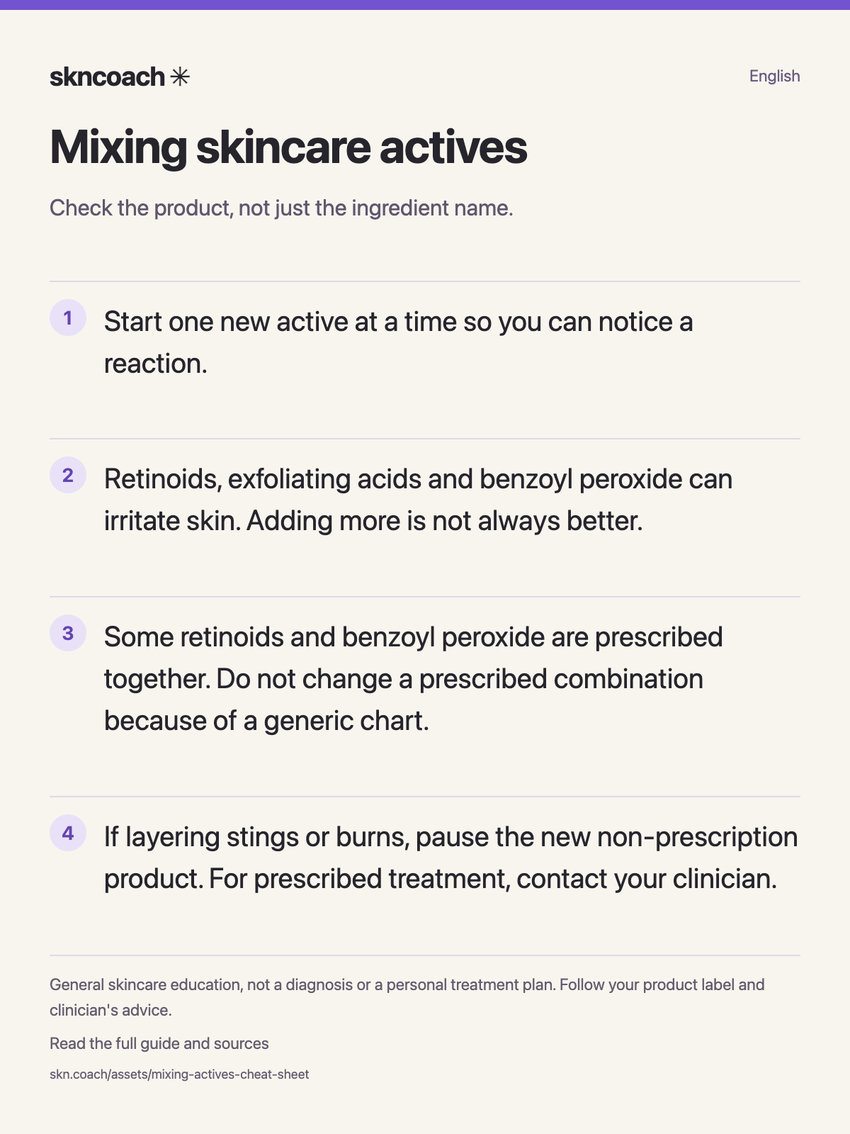 Mixing Actives Cheat Sheet