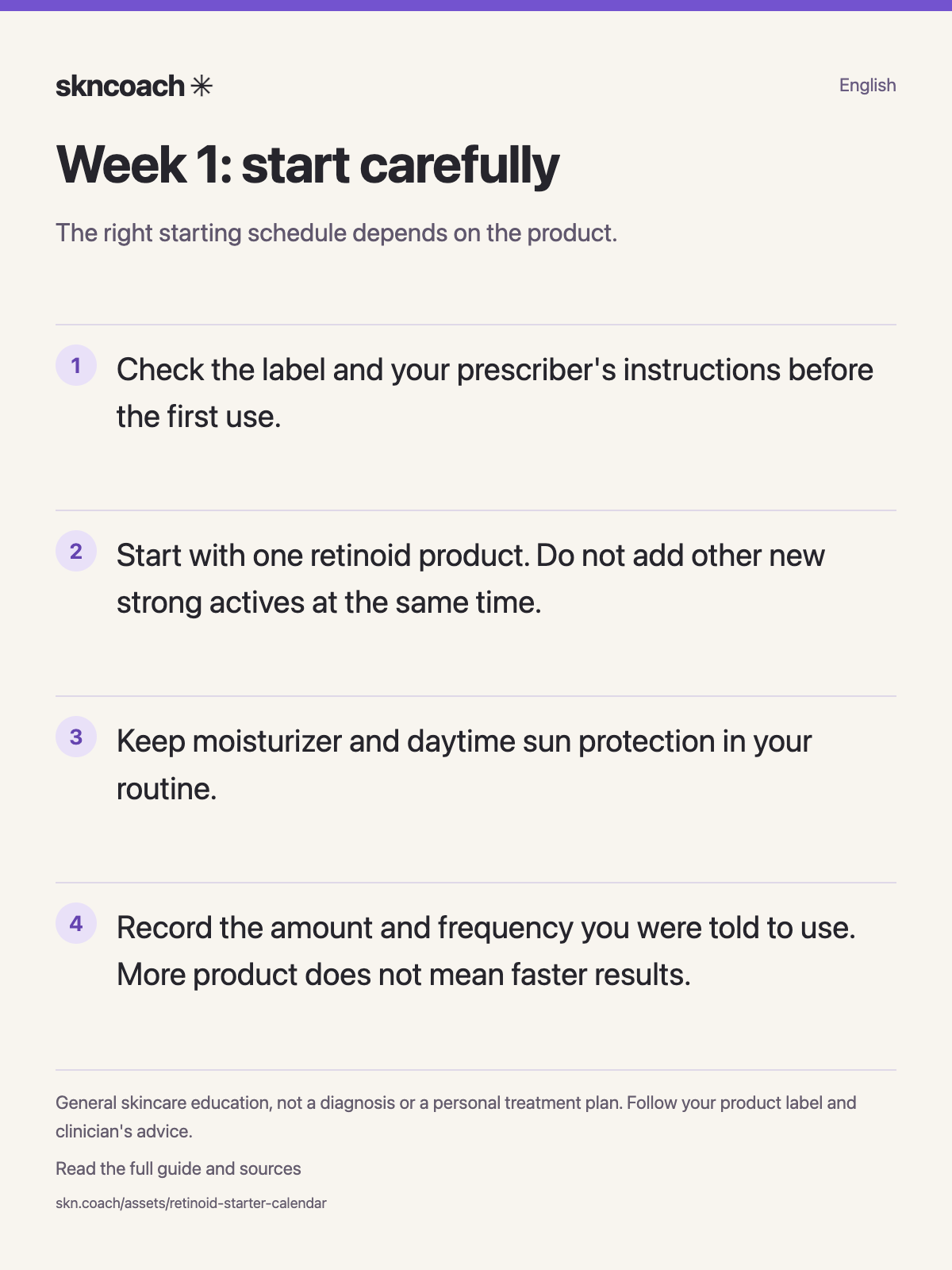 Week 1: start carefully: The right starting schedule depends on the product.