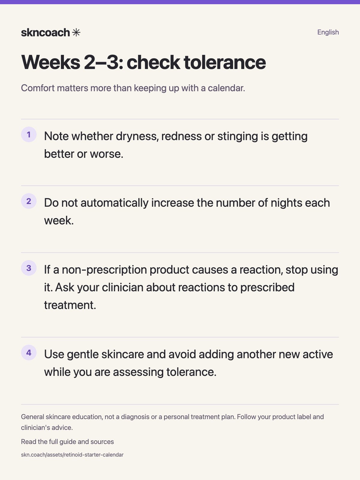 Weeks 2–3: check tolerance: Comfort matters more than keeping up with a calendar.